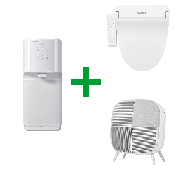 웰스 슈퍼쿨링 직수 정수기 (냉온정)＋항균 방수 비데＋공기청정기 미니맥스